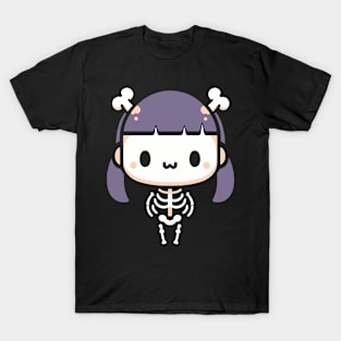 Cute Halloween Chibi Skeleton Girl with Bones Hair Band | Cute Halloween Design T-Shirt